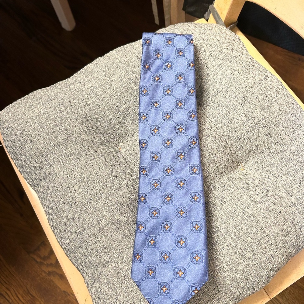 Canali Light Blue Silk Tie with Orange Accent Medallions